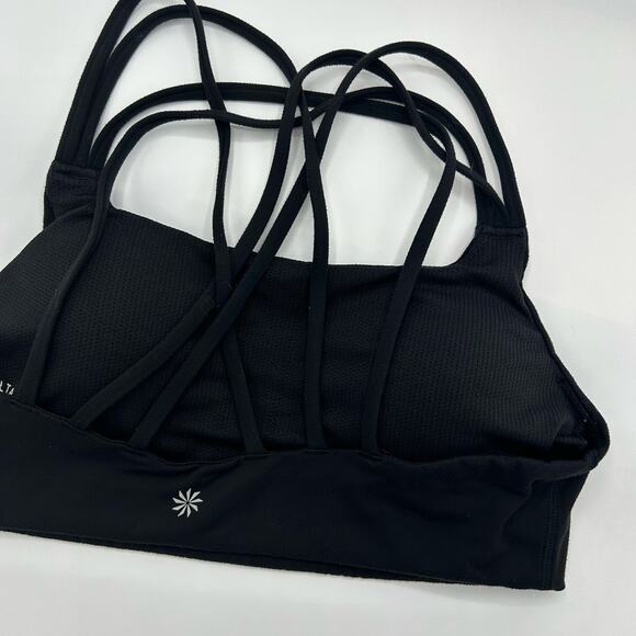 Athleta Sports Bra Medium Black Strappy Back Longline Mesh Lined Removable Pads - Picture 4 of 9